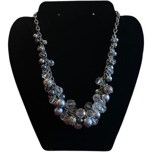 NWOT Premier Designs Silver, Black, and Faux Pearl Beaded Necklace